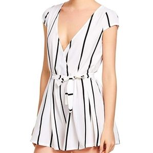 Striped Jumpsuit Romper with Belt